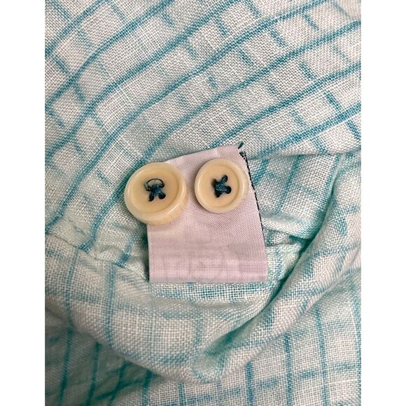 Tommy Bahama 100% Linen Turquoise Plaid Long Sleeve Shirt, Sz XXL - Picture 11 of 11
